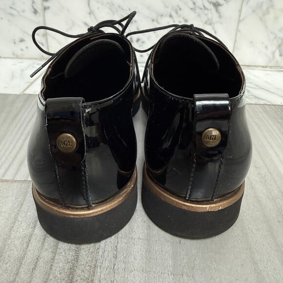 AGL Parker Lace-Up Black Patent Leather Oxford Lace Detail Shoes 39 8.5 - Picture 5 of 7